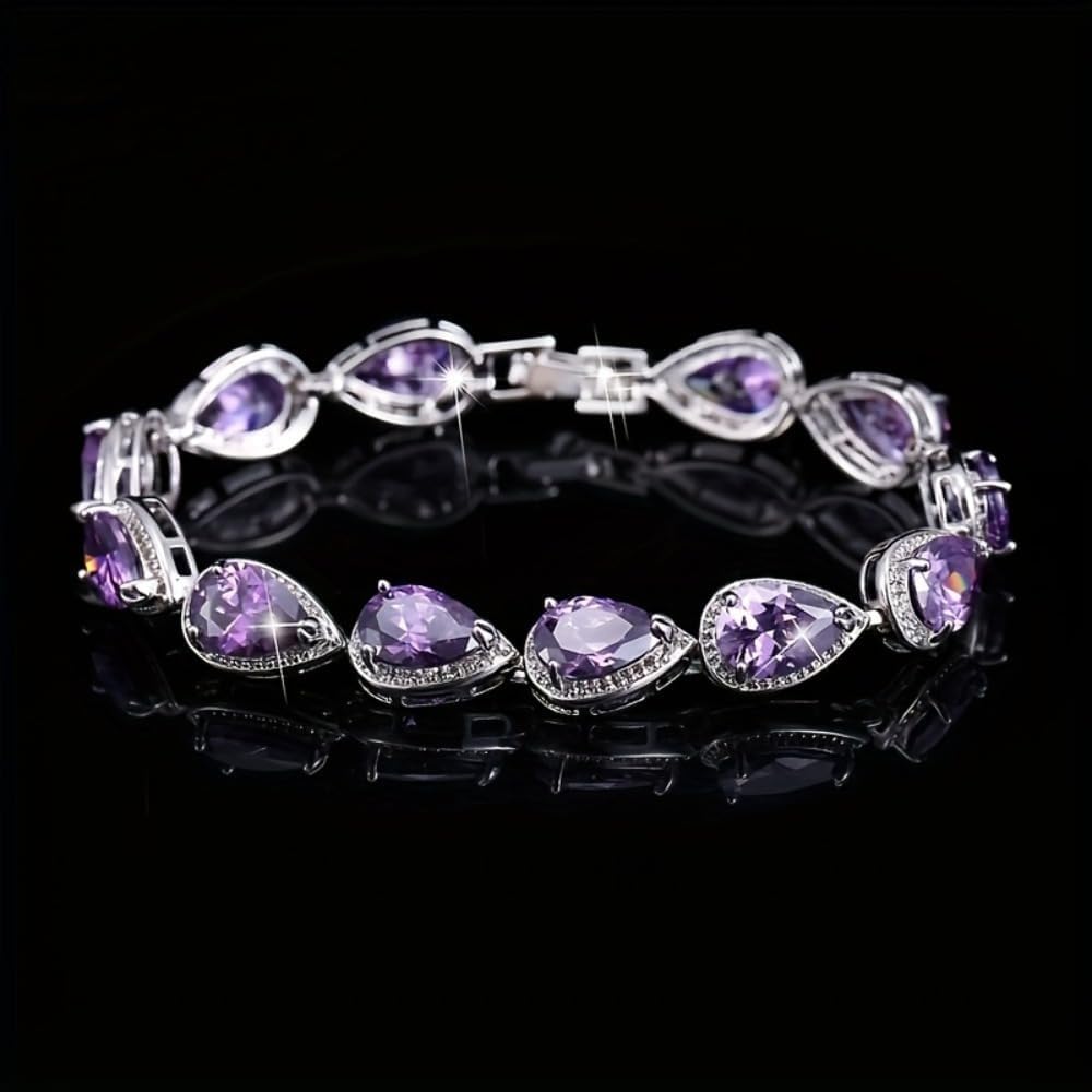 Color Teardrop Zircon Bracelet Shiny Trendy Jewelry for Women (Blue) | Vibrant teardrop zircon glamorous design. perfect Christmas & birthday gift for family and female friends.