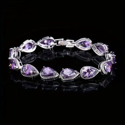 Color Teardrop Zircon Bracelet Shiny Trendy Jewelry for Women (Blue) | Vibrant teardrop zircon glamorous design. perfect Christmas & birthday gift for family and female friends.