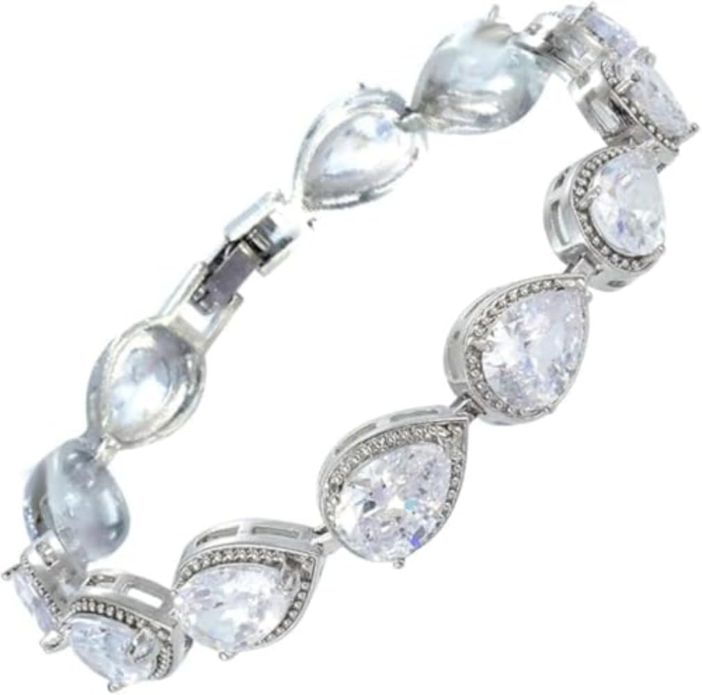Color Teardrop Zircon Bracelet Shiny Trendy Jewelry for Women (Blue) | Vibrant teardrop zircon glamorous design. perfect Christmas & birthday gift for family and female friends.