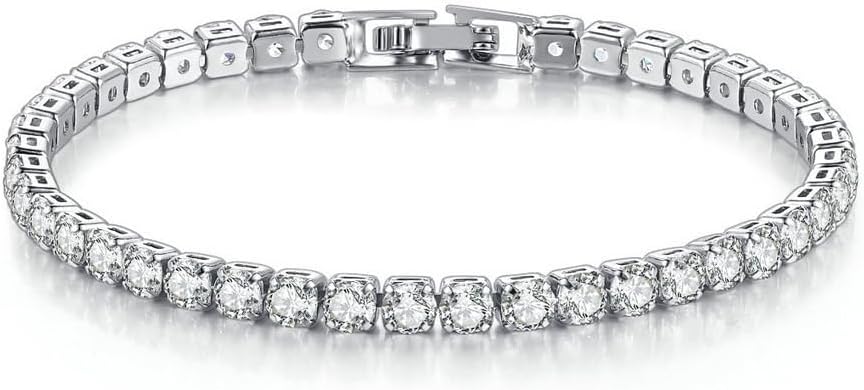 Moissanite Tennis Bracelet 4-Prong Dainty 2.5-4mm Size 8 Cubic Zirconia | Lab-created moissanite tennis bracelet with 4-prong CZ setting. dainty 2.5-4mm stones. size 8. golden-tone finish. brilliant