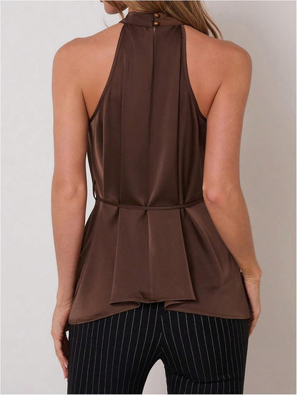 Women's Halter Tops Business Casual Dressy Sleeveless Work Shirts Brown Large at Amazon Women's Clothing store