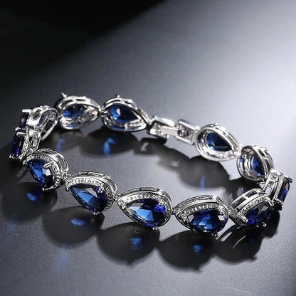 Color Teardrop Zircon Bracelet Shiny Trendy Jewelry for Women (Blue) | Vibrant teardrop zircon glamorous design. perfect Christmas & birthday gift for family and female friends.