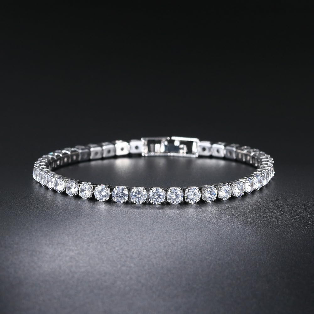 Moissanite Tennis Bracelet 4-Prong Dainty 2.5-4mm Size 8 Cubic Zirconia | Lab-created moissanite tennis bracelet with 4-prong CZ setting. dainty 2.5-4mm stones. size 8. golden-tone finish. brilliant