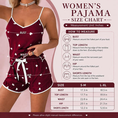Women's Cami Pajama Set - 2 Pieces Cute Print Sleepwear with Spaghetti Strap Top and Ruffle Trim Shorts Lounge Set Black at Amazon Women's Clothing store