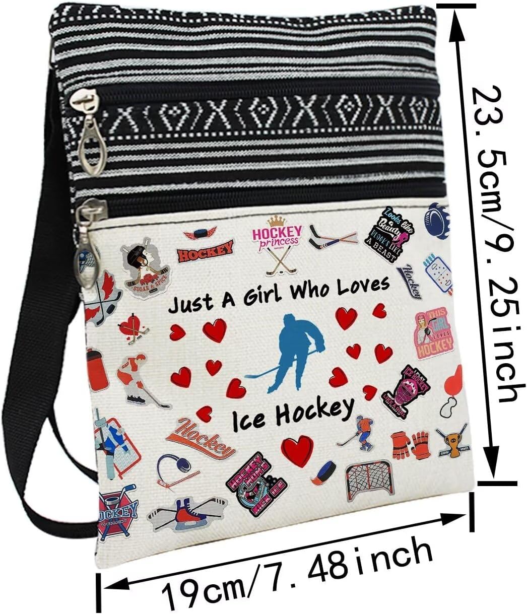 LiuenMgg Just Love Ice Hockey Printed Small Ethnic Crossbody Bag | Sling Messenger Bag. Adjustable Strap Boho Zipper Purse. Just Love Ice Hockey Present for Women