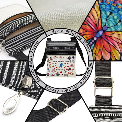 LiuenMgg Just Love Ice Hockey Printed Small Ethnic Crossbody Bag | Sling Messenger Bag. Adjustable Strap Boho Zipper Purse. Just Love Ice Hockey Present for Women